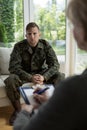 Therapist diagnosing soldier Royalty Free Stock Photo