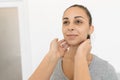 Therapist examines a young girl patient. Throat in neck, thyroid enlargement