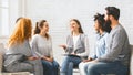 Therapist speaking to rehab group at therapy session Royalty Free Stock Photo