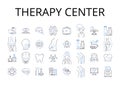 Therapy center line icons collection. Health clinic, Wellness spa, Treatment hub, Healing center, Recovery house