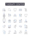 Therapy center line icons collection. Health clinic, Wellness spa, Treatment hub, Healing center, Recovery house