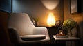 Therapy space illuminated by warm indirect light with dimmable features emphasizing a focal point in sharp detail Royalty Free Stock Photo