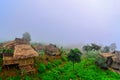 There are Akha homestays located on a hillside covered and foggy background at Doi Sa Ngo ,Chiang Rai , Thailand