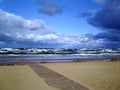 Baltic sea coastline in the storm with blue and brown color gamut