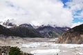 There is a beautiful and quiet snow mountain under the blue sky and white clouds. There is a lake under the snow mountain Royalty Free Stock Photo