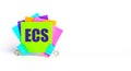 There are bright multi-colored stickers with the text ECS Electronic Clearing Service. Copy space