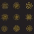 There is a bundling of mandala logotype icon vector design bundle with specially gold color, it can use as logotype or design deco
