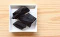 Carbon and bamboo charcoal soap on wood background
