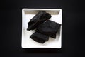 Carbon and bamboo charcoal soap on wood background