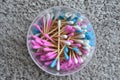 There are colorful cotton ear sticks in the jar Royalty Free Stock Photo