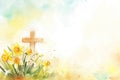 there is a cross in the middle of a field of flowers Royalty Free Stock Photo