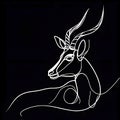 There is a dark background with a line drawing of an antelope with lengthy horns.