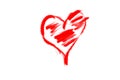 There is drawn red heart on the white background. Happy Valentine`s Day.