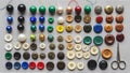 There are five rows of buttons differing in size color and material Royalty Free Stock Photo
