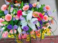 There are flower arrangements, namely Barbertown Daisy flowers, white lilies, carnation roses, flowers