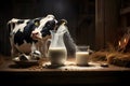 There is fresh milk from a cow in a glass. World Milk Day concept.