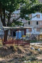 There is a gazebo near the destroyed house