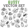 Buggy Vector Set with snail, insects, bees, ladybugs, and caterpillars