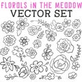 Florals in the Meadow Vector Set includes flowers and leaves