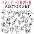 Filly Flower Vector Set with spring flowers of all sizes