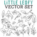 LIttle Leafy Vector Set with lined stems, leaves, and leaf Royalty Free Stock Photo