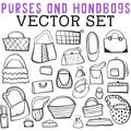 Purses and Handbags Vector Set with bags, purses, satchels, clutches, wallets, and other luggage Royalty Free Stock Photo