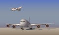 Large passenger plane and plane taking off. Vector