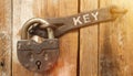 There is a lock on the door on the metal part of which it is written - KEY Royalty Free Stock Photo