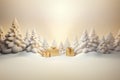 There are lot of packed gifts next to Christmas trees in snowy forest. New Year. Royalty Free Stock Photo