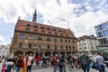 There are always a lot of people in front of the city hall building in Ulm Royalty Free Stock Photo