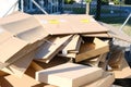 There are many cardboard boxes lying on the ground, concept of mailing, package, shopping online, waste paper, renewable product,