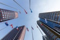 Flags between buildings