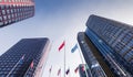 Flags between buildings