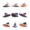 There are many Halloween hats shaped like witches. Cartoon style