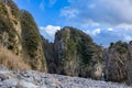 View of strangely shaped rocks on the Ushima coast in Nishiizu, Japan.