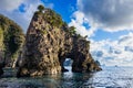 View of strangely shaped rocks on the Ushima coast in Nishiizu, Japan.