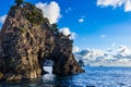 View of strangely shaped rocks on the Ushima coast in Nishiizu, Japan.