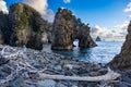 View of strangely shaped rocks on the Ushima coast in Nishiizu, Japan.