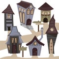 There are many unusual and interesting houses here. Drawn city. Earthy colors. Vector illustration for website, books, banners. T- Royalty Free Stock Photo