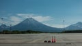 There is a marking on the runway of the airfield.