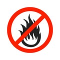 There is no fire sign. Prohibition of open flame symbol. Red icon on a white background. Vector illustration