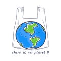 There is no planet B. Living plastic free. Earth, doodle by hand isolated on white background. Eco. Applicable for Banners, Poster