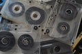 There are old audio tapes on the table Royalty Free Stock Photo