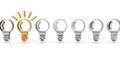 There is only one light bulb. It represents an idea. White background. 3D rendering