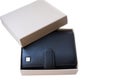 There is an opened gift box with a good, expensive wallet made of black genuine leather Royalty Free Stock Photo