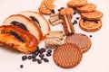 There are Pieces of Roll with poppyseed,Cookies,Halavah,Chocola Royalty Free Stock Photo