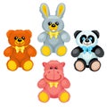 There are plush bear, bunny, panda and hippo