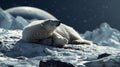 there is a polar bear that is sleeping on the snow