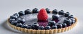 there is a raspberry and blueberry tart on a white plate Royalty Free Stock Photo