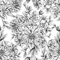 roses asters and other flowers in the bouquet black and white pattern